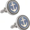 Anchor Round Blue Gold Cufflinks