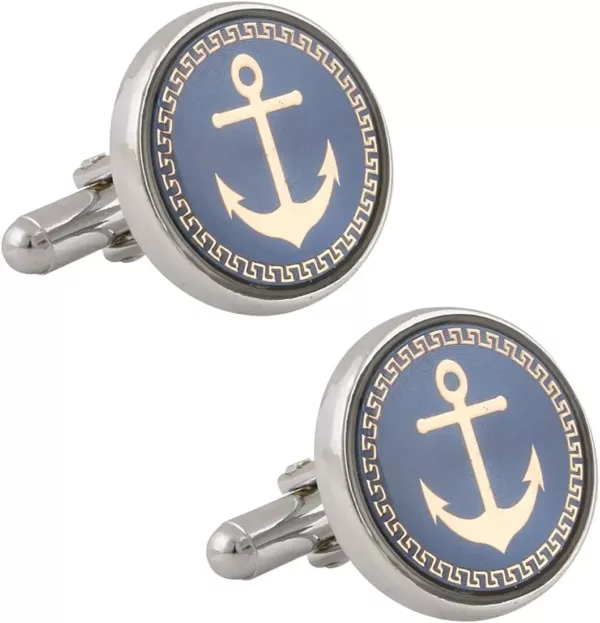 Anchor Round Blue Gold Cufflinks