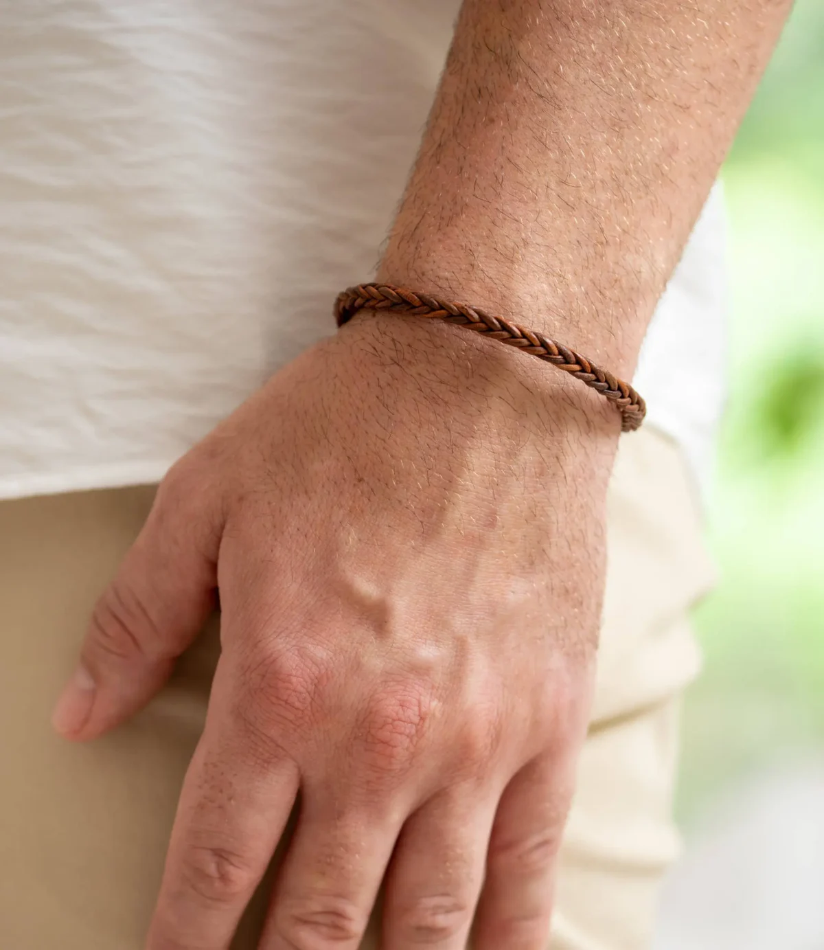 Double Braided Leather Men's Bracelet - Image 2